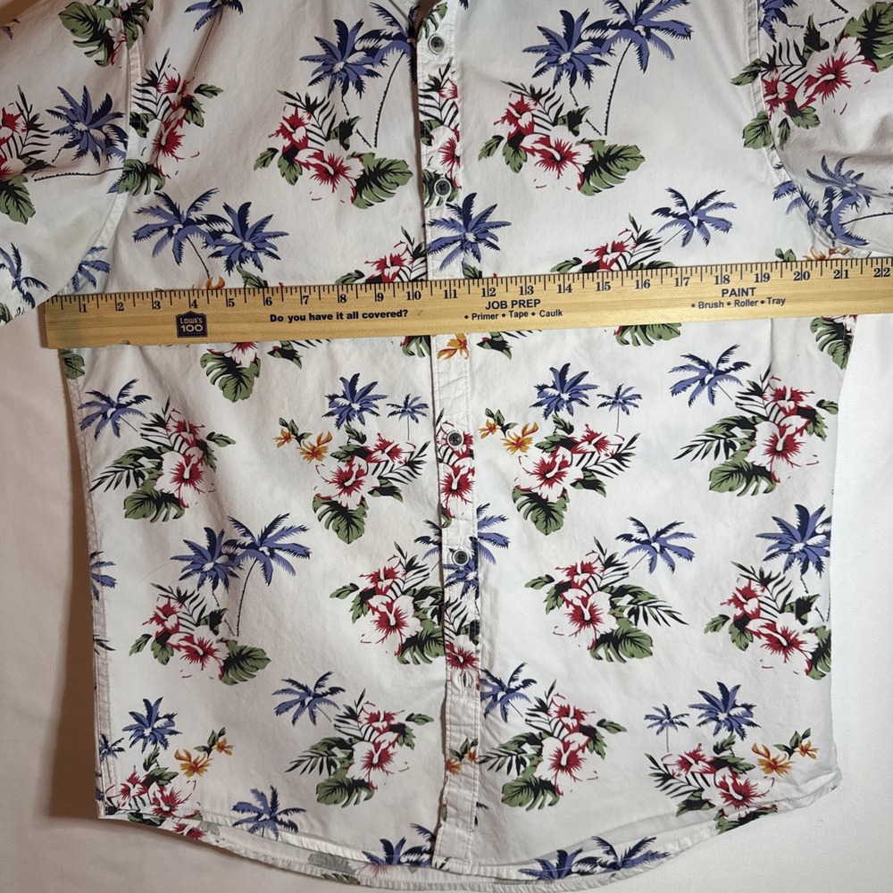 Men's Denim & Flower Short Sleeve Floral Button-Up Cotton Shirt Medium -Slim Fit - Picture 14 of 14